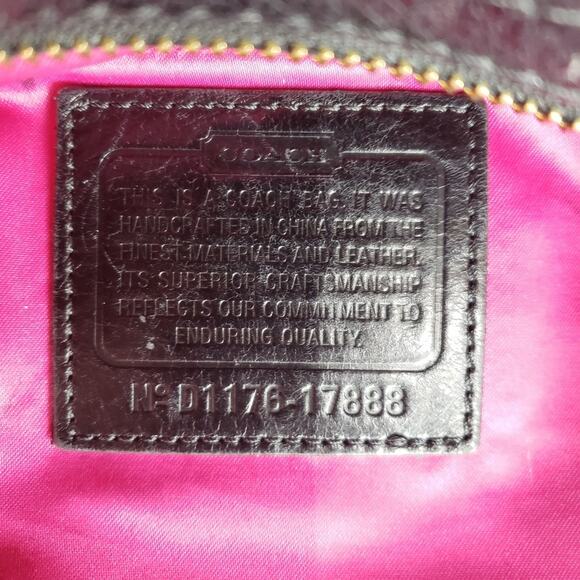 Coach Poppy Pushlock Satchel Black Waxed Leather Fuchsia Lining Removable Strap - Picture 7 of 14